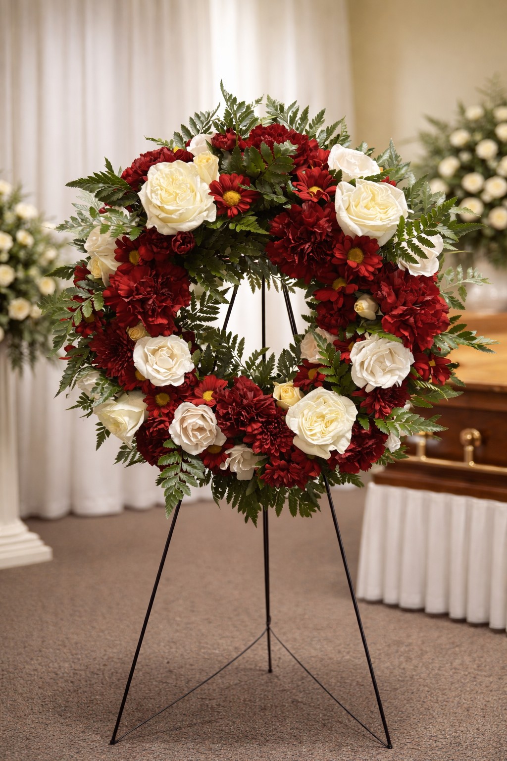 Red and White Funeral Wreath